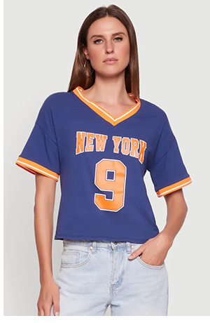 Trendy Graphic New York 9 V-Neck Football T-Shirt