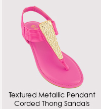 Textured Metallic Pendant Corded Thong Sandals