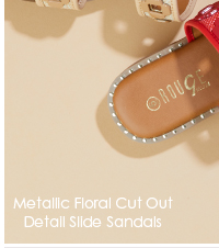 Metallic Floral Cut Out Detail Slide Sandals