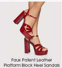 Faux Patent Leather Platform Block Heel Sandals