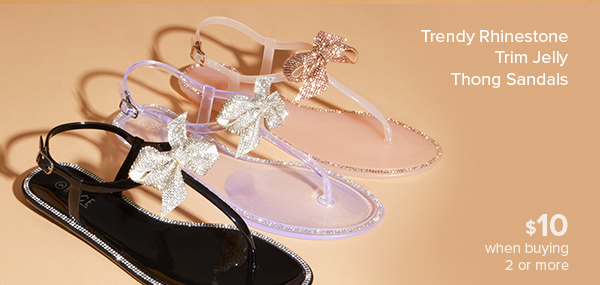 Trendy Rhinestone Trim Jelly Thong Sandals