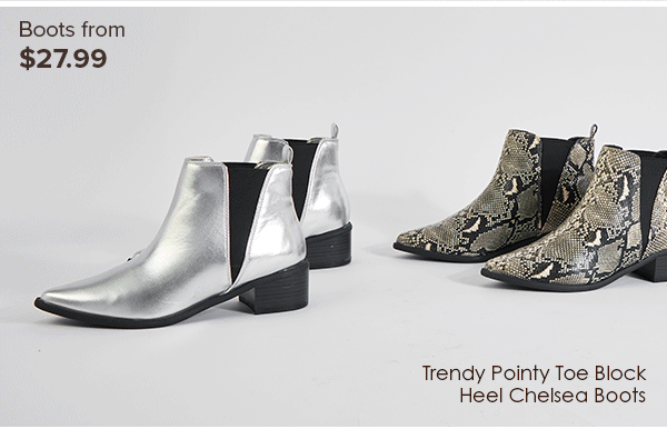 Trendy Pointy Toe Block Heel Chelsea Boots