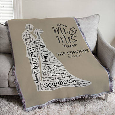Personalized Wedding Silhouette Word Art 50x60 Afghan Throw