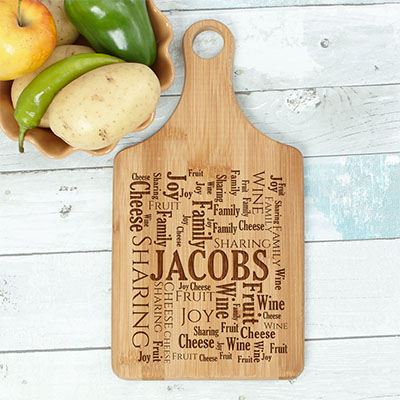 Engraved Family Sharing Word-Art Paddle Cutting Board