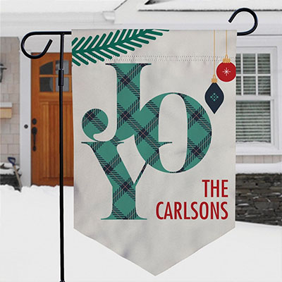 Personalized Plaid Joy Pennant Garden Flag