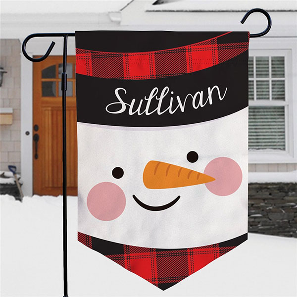 Personalized Red Plaid Snowman Pennant Garden Flag