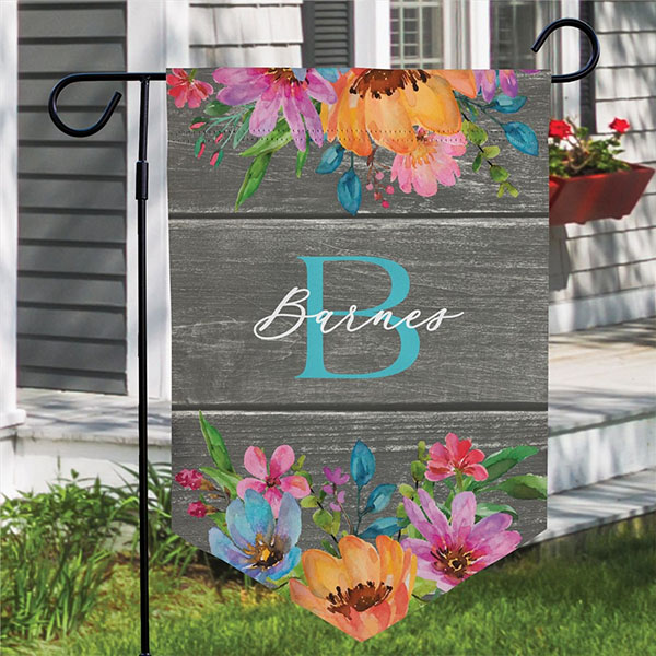 Personalized Rustic Florals Pennant Garden Flag