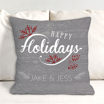 Personalized Happy Holiday Couples Throw Pillow