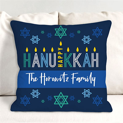 Personalized Menorah Happy Hanukkah Throw Pillow