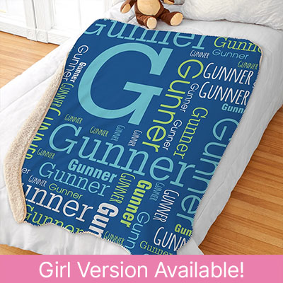 Boys Word-Art Sherpa Personalized Blanket