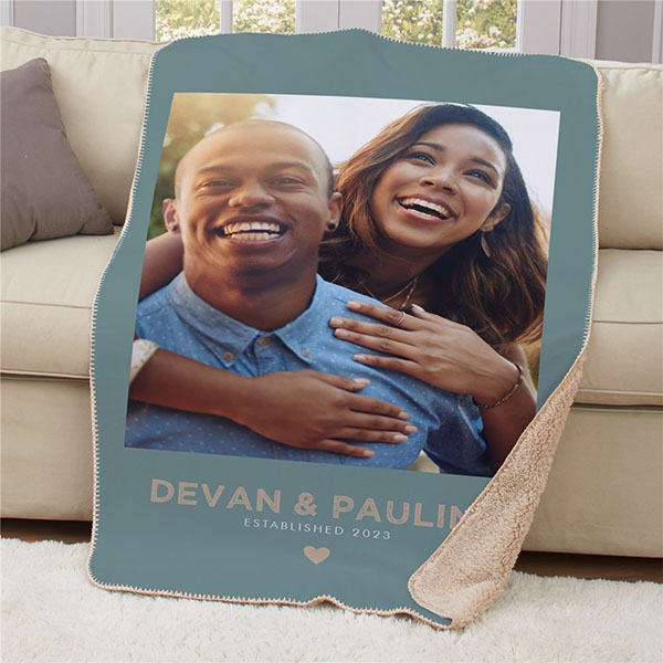 Personalized Couples Photo Sherpa Blanket