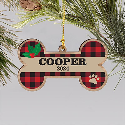 Personalized Dog Bone Wood Ornament