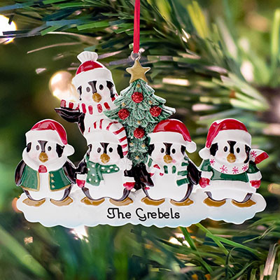 Personalized Penguin Family Tree Christmas Ornament