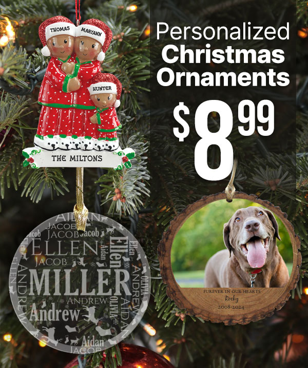 $8.99 Personalized Christmas Ornaments With Code: ORNAMENTS8LT