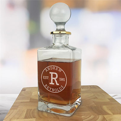 Engraved Circle Initial Gold Rim Decanter