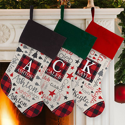 Personalized Buffalo Plaid Word Art Stocking