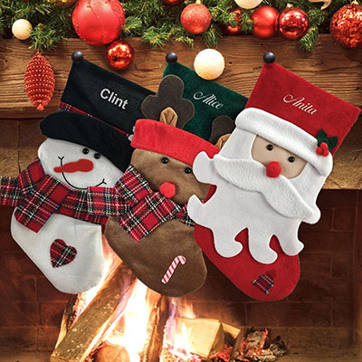 Plaid Scarf Embroidered Christmas Stockings