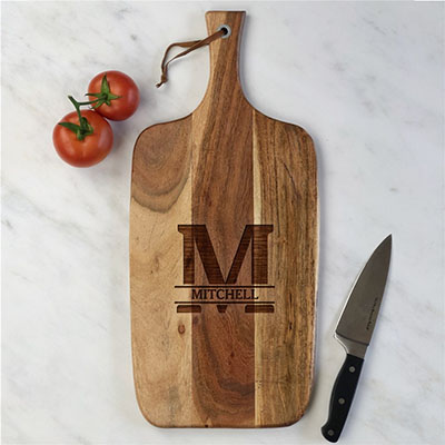 Engraved Family Name Acacia Paddle Cutting Board