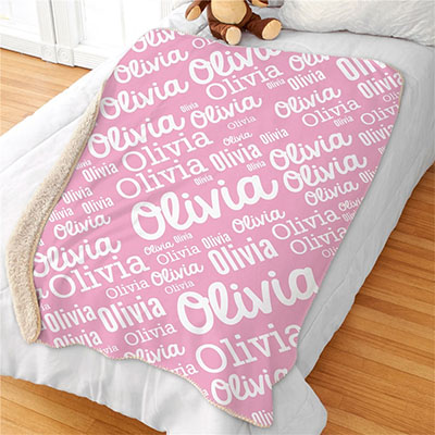 Girls Word Art Sherpa Blanket 50x60