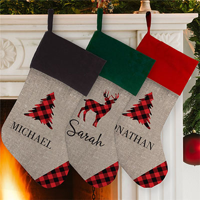 Personalized Rustic Plaid Icons Stocking