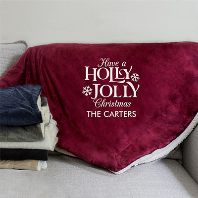 Holly Jolly Christmas Embroidered Sherpa Blanket