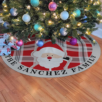 Personalized Christmas Character Plaid Christmas Tree Skirt