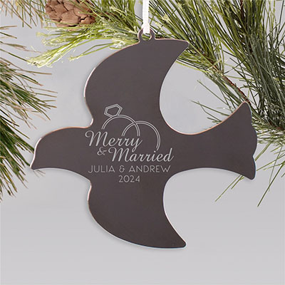 Engraved Merry & Married Dove Holiday Ornament