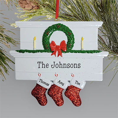 Personalized Mantle With Stockings Family Christmas Ornament