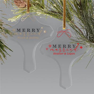 Personalized Merry Married Glass Cross Ornament