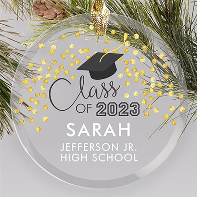 Personalized Class Of With Gold Confetti Glass Ornament