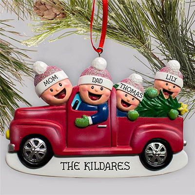 Personalized Red Farm Truck Christmas Ornament