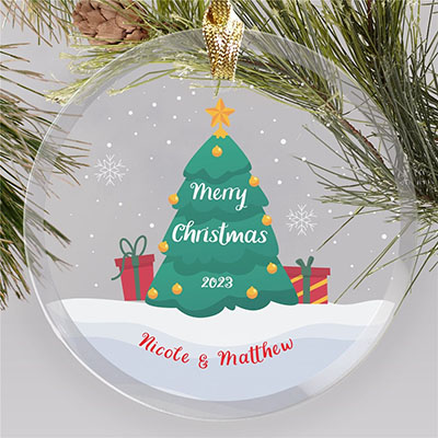 Personalized Snow Globe Christmas Tree Round Glass Ornament