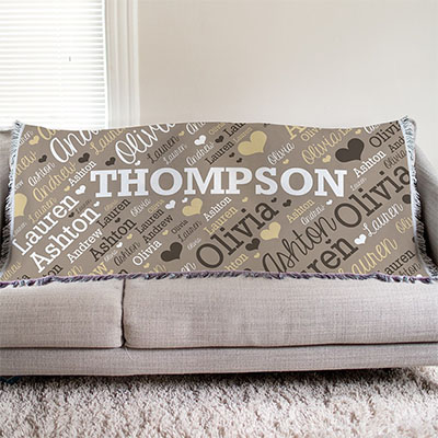 Personalize Family Name Word-Art Tapestry Throw
