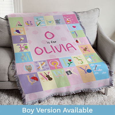 Personalized Pink Alphabet Baby Tapestry Throw