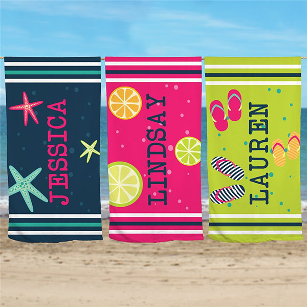 Personalized Beach Life Icons Beach Towel