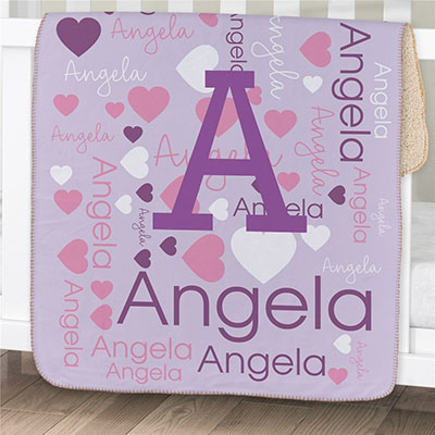 Initial Word-Art Sherpa Personalized Baby Sherpa Blanket