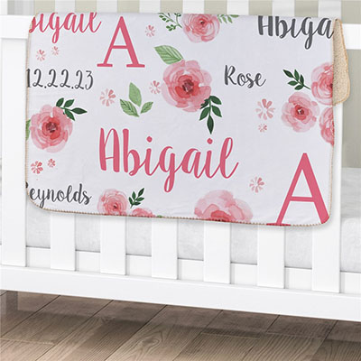Sherpa Pink Floral Personalized Baby Blanket