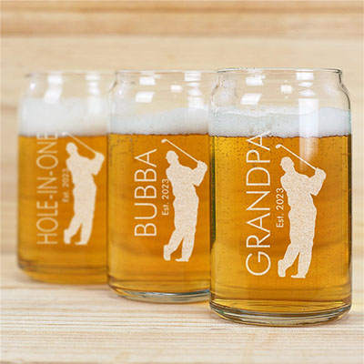 Golfer Engraved Beer Can Glass