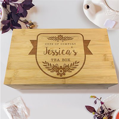 Engraved Cups Of Comfort Bamboo Tea Box