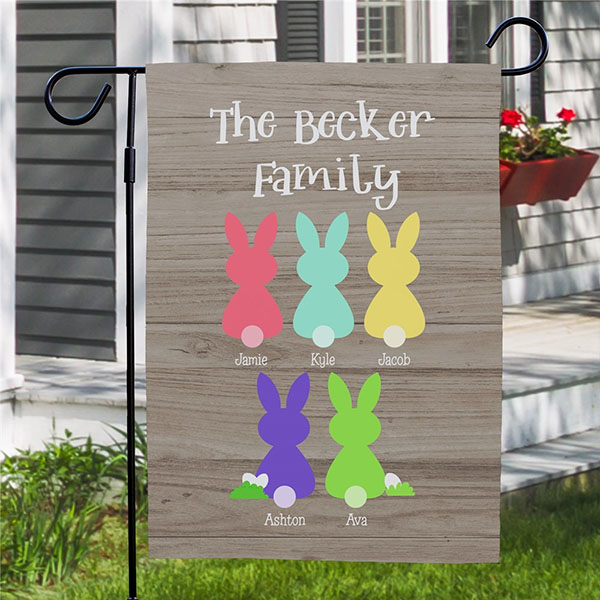 Personalized Colorful Bunny Family Garden Flag