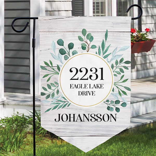 Personalized Leafy Wreath Address Pennant Garden Flag