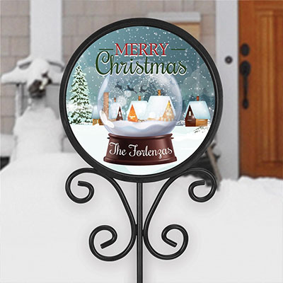 Personalized Merry Christmas Snow Globe Round Magnetic Sign Set