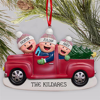 Personalized Red Farm Truck Christmas Ornament