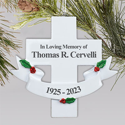 Engraved In Loving Memory Cross Holiday Ornament