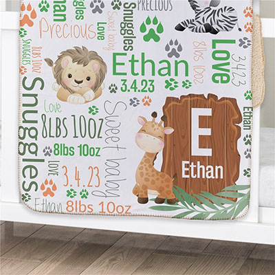 Personalized Safari Word Art Baby Sherpa Blanket