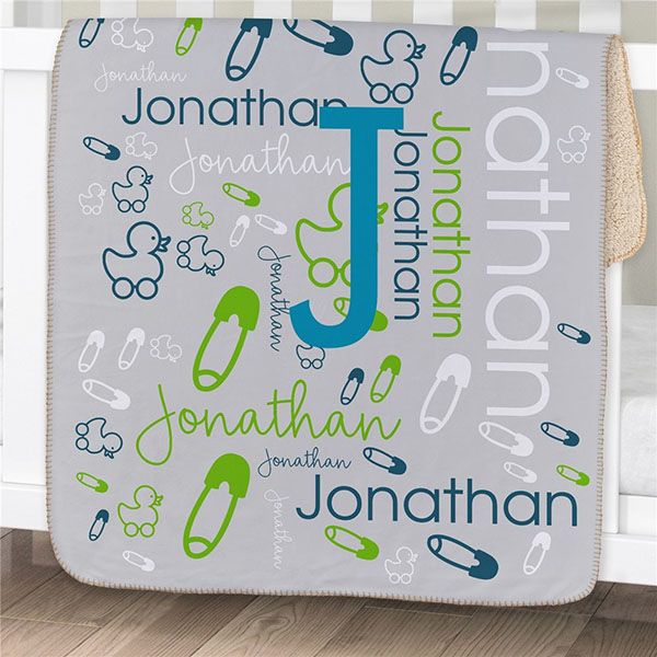 Initial Word-Art Sherpa Personalized Baby Sherpa Blanket