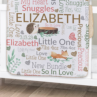 Personalized Woodland Word Art Baby Sherpa Blanket