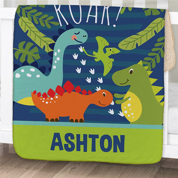 Personalized Roar Dino Baby Sherpa Blanket