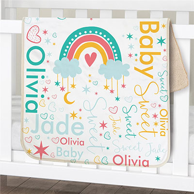 Personalized Rainbow Word Art Baby Sherpa Blanket