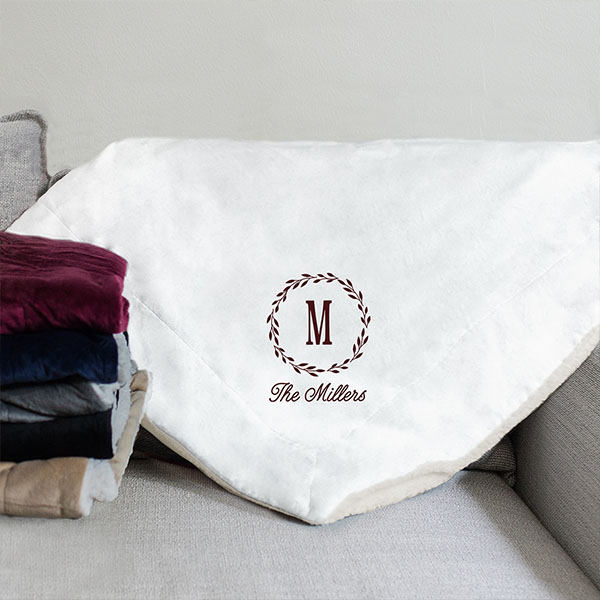 Embroidered Monogram Sherpa Blanket